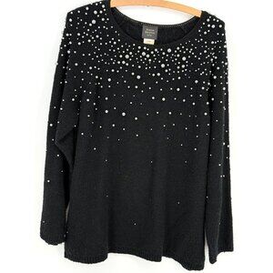 Susan Bristol Ltd.‎ 2002 Black Beaded Sweater 2W Acrylic & Merino Wool Women's